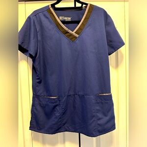 Grey’s Anatomy Women’s Navy/Black/Gray trim Scrub Top - size L